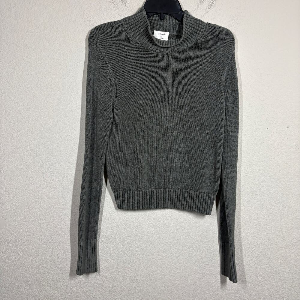 Wilfred Size XS Mock Neck Sweater Gray Green Pullover Chenille Long Sleeves